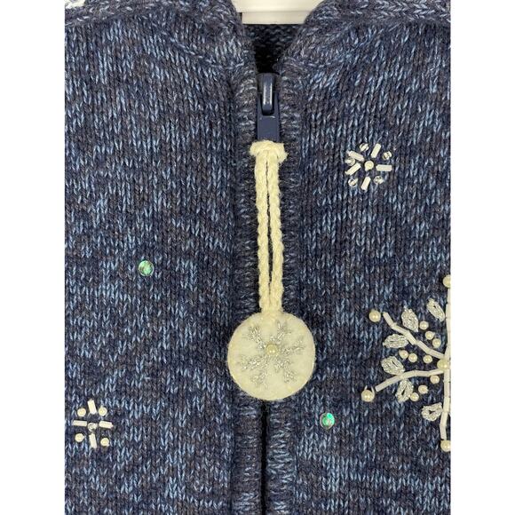 Heirloom Collection Vintage Beaded Snowflake Sweater Jacket Blue Women’s Large - Picture 6 of 15